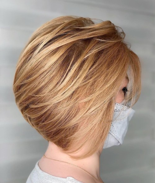 Angled Feathered Bob with Bangs and Root Melt