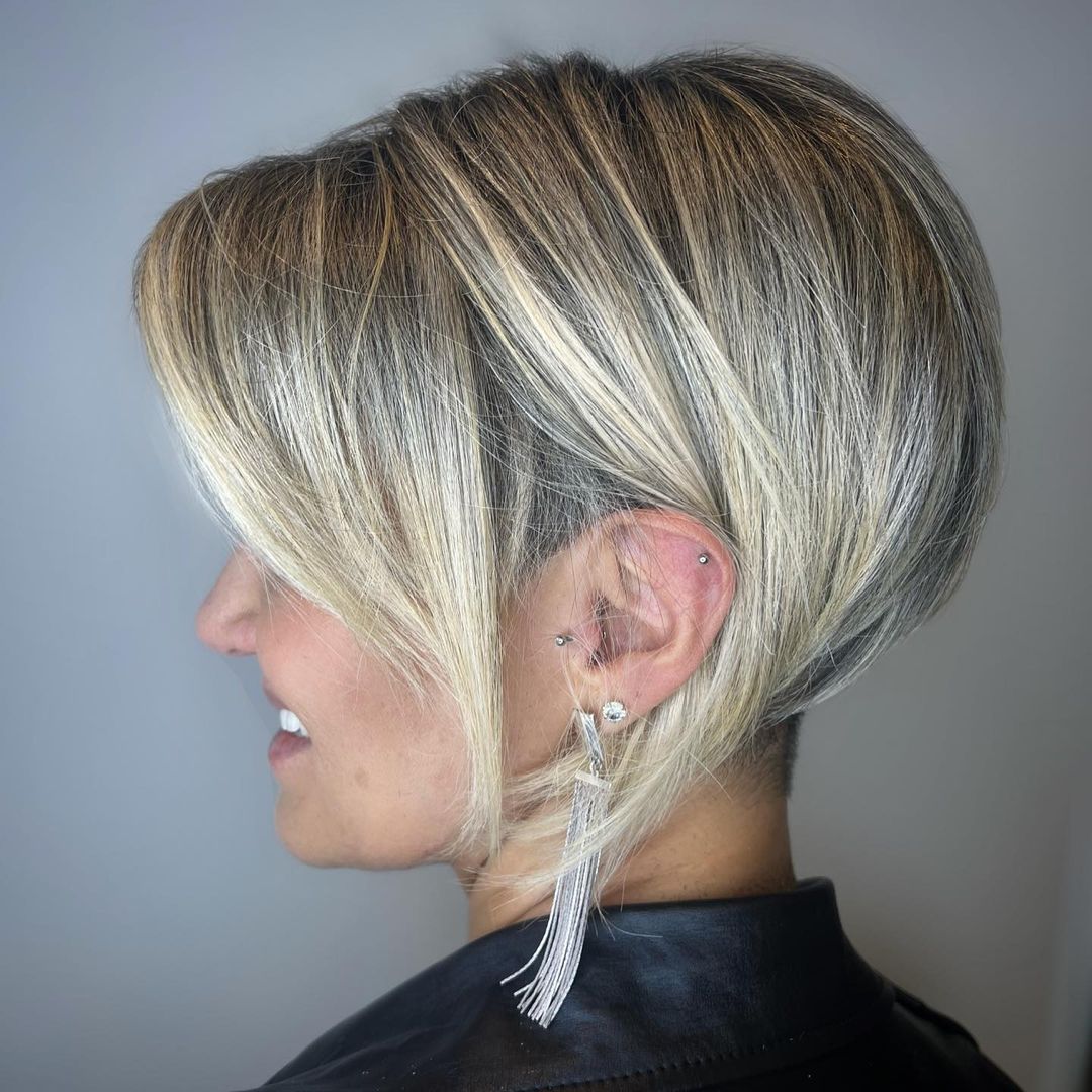 Angled Pixie Bob with Rounded Shape and Dishwater Blonde Balayage