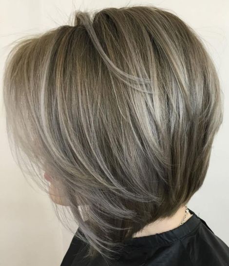 Ash Brown Layered Bob With Highlights