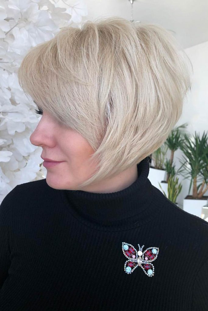 Blonde Reverse Bob With Side Bang #invertedbob #bobhairstyle #bob