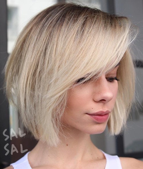 Blunt Blonde Bob with Swoopy Bangs