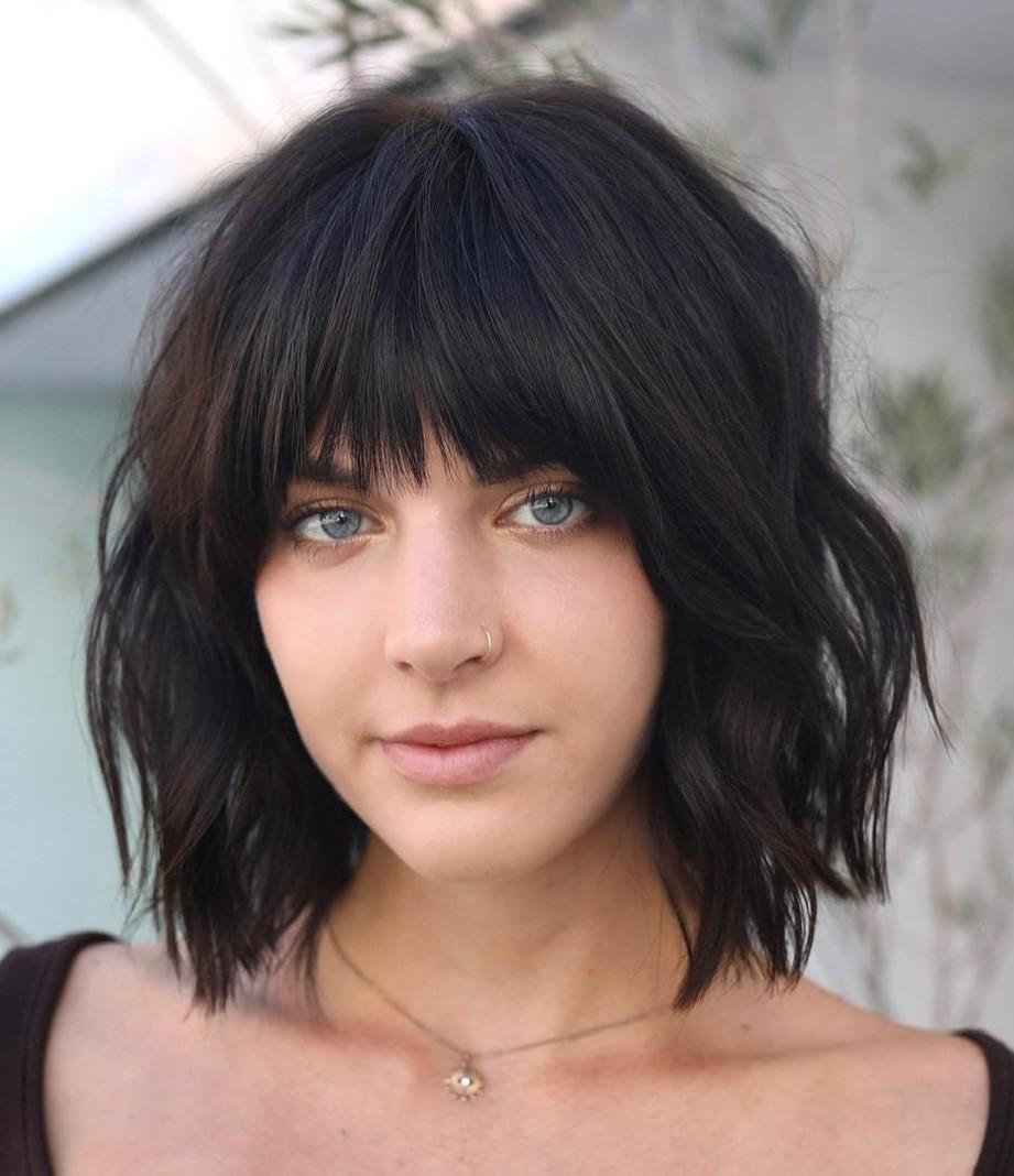 Blunt Wavy Bob with Textured Bangs