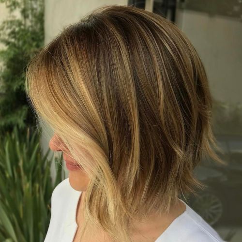 Brown Choppy Bob With Golden Blonde Highlights