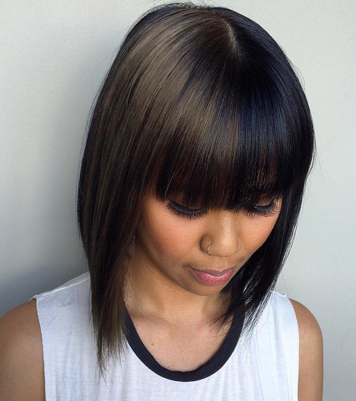 Brunette Two-Tone Bob With Bangs