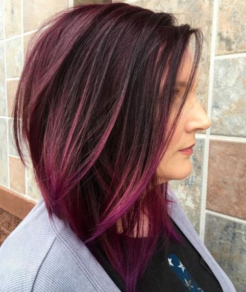 Burgundy Balayage Angled Lob