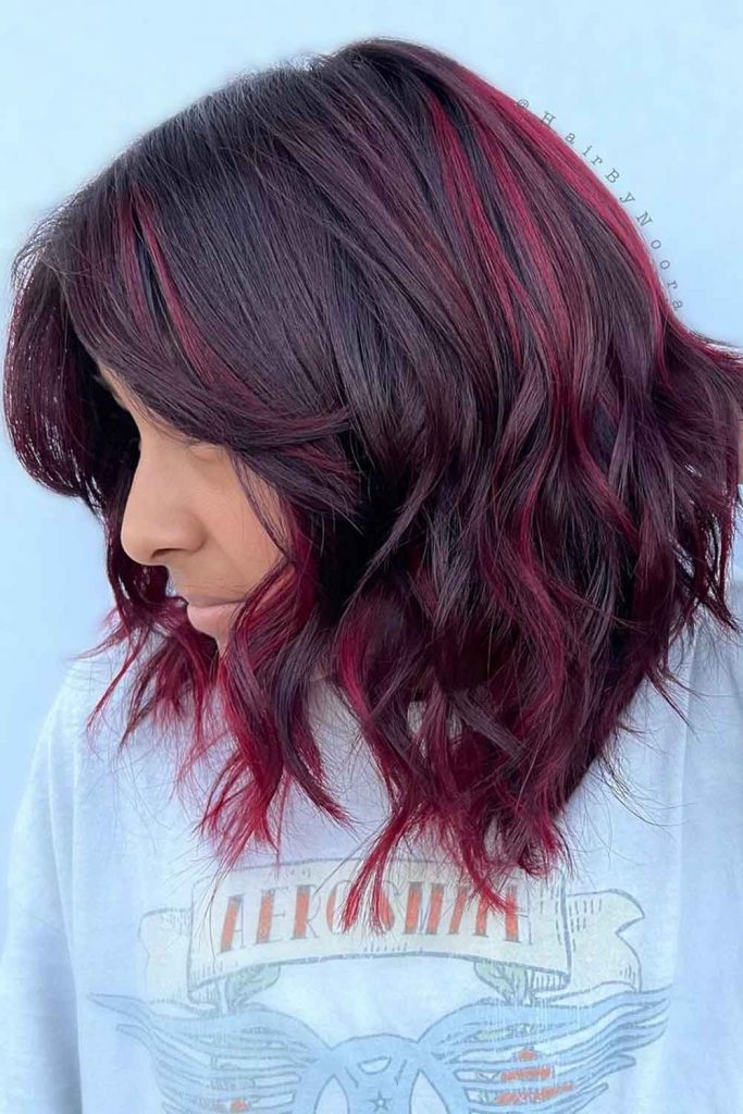 Burgundy Layered Bob with Highlights