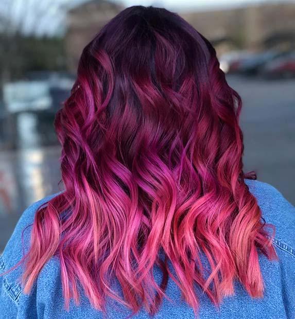 Burgundy to Pink Ombre Hair