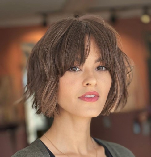 Chin-Length Messy Bob with Bangs