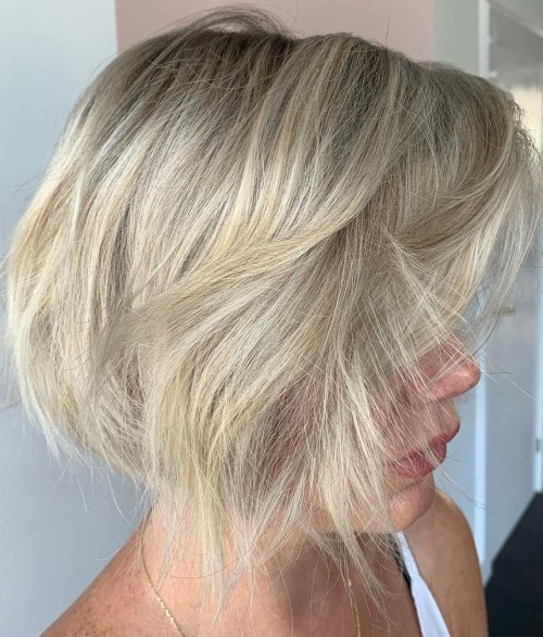 Chin Length Platinum Blonde Textured Bob