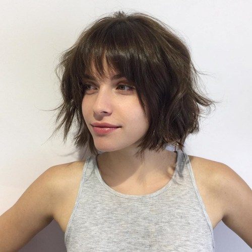 Choppy Brown Bob With Bangs