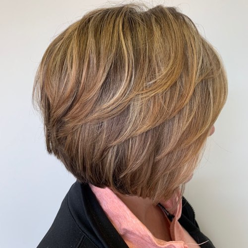 Classy Feathered Medium Brown Bob for Older Ladies