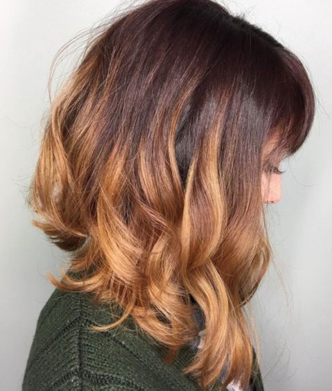 Curly Angled Lob With Bangs