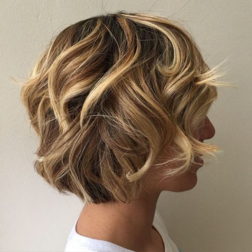 Curly Layered Brown Blonde Bob