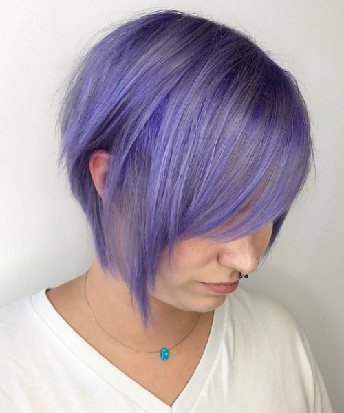 Gray and Violet Layered Bob with Side Bangs