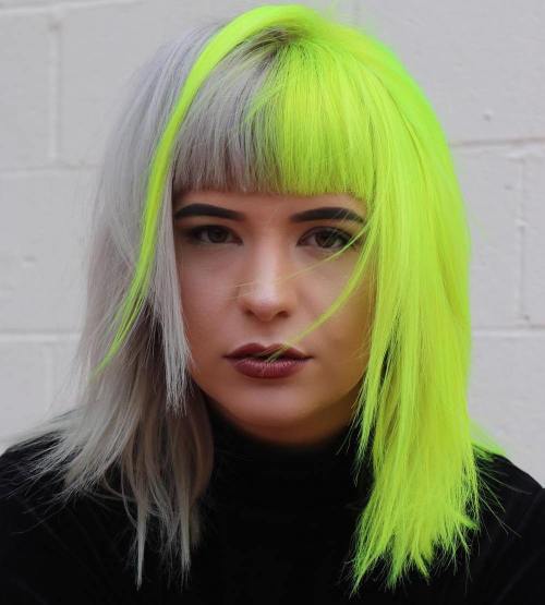 Half Gray Half Neon Yellow Hair