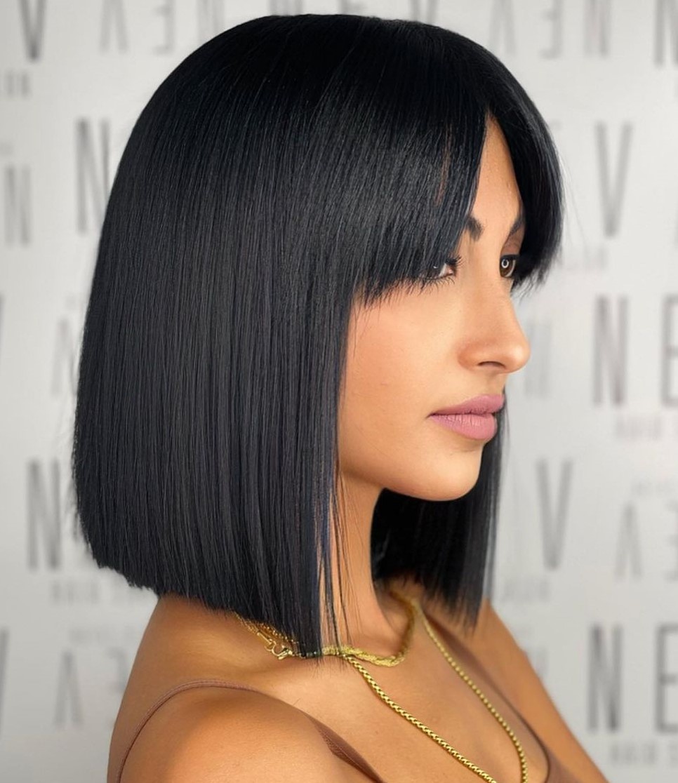 Jet Black Long Blunt Bob with Bangs