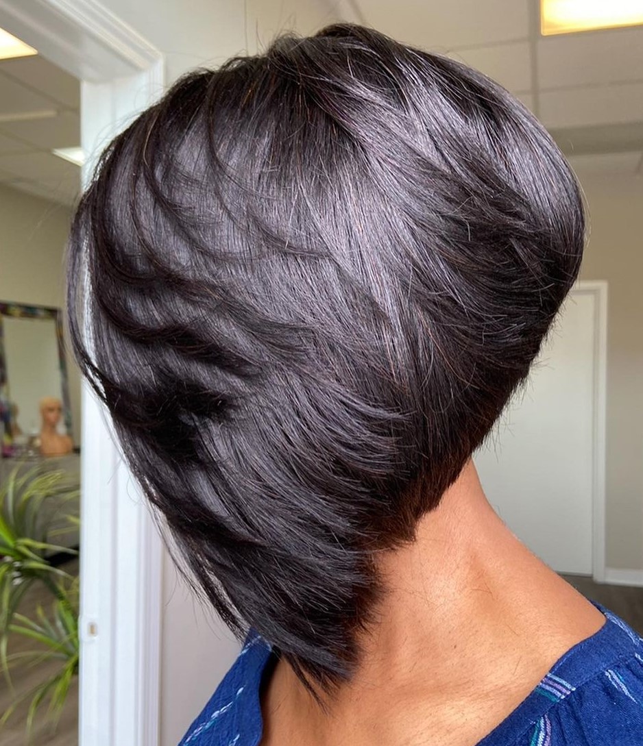 Layered Angled Short Stacked Bob