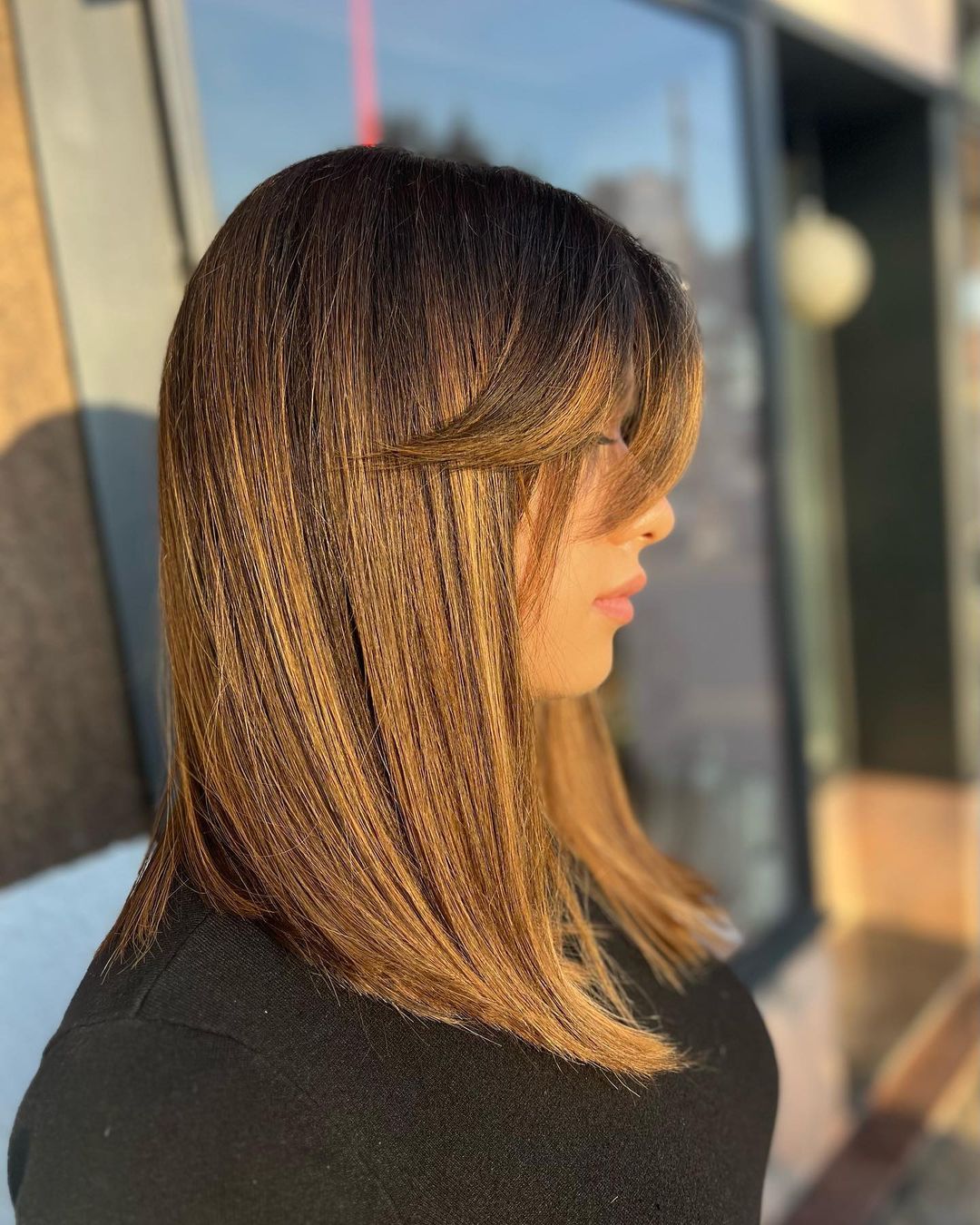 Long Bob Hair with Cheek Length Curtain Bangs