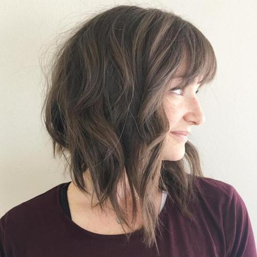 Messy Angled Lob with Bangs