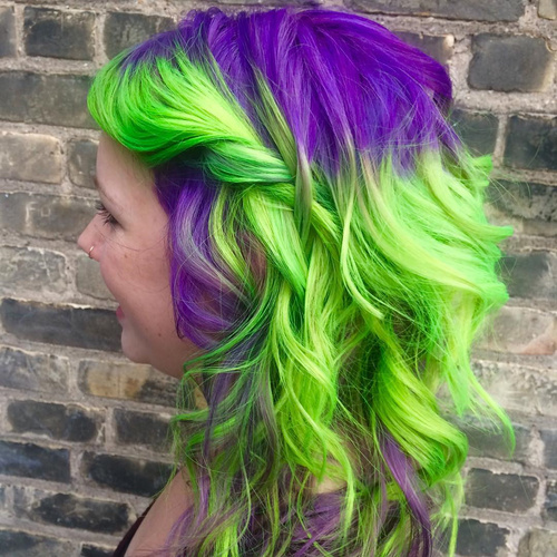 Neon Purple And Green Balayage