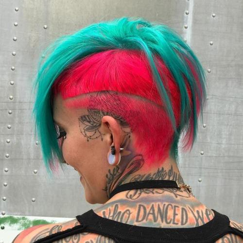 Neon Teal And Pink Undercut Bob