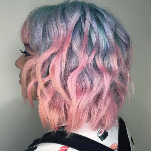 Pastel Blue And Pink Wavy Bob