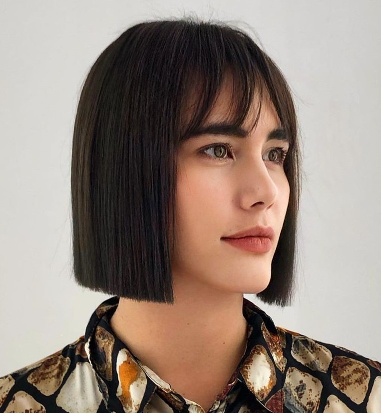 Pin Straight Blunt Bob with Bangs