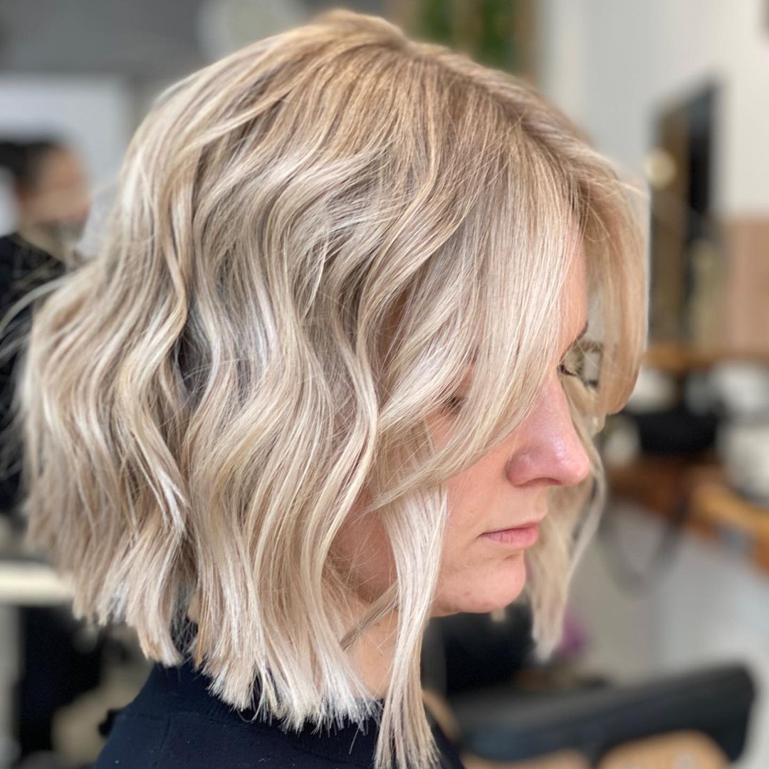 Platinum Blonde Blunt Bob with Loose Waves