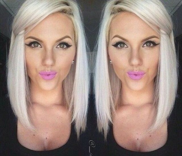 platinum blonde lob hairstyle for women