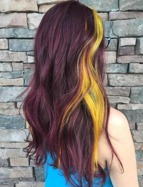 Purple Brown Hair With Yellow Highlights