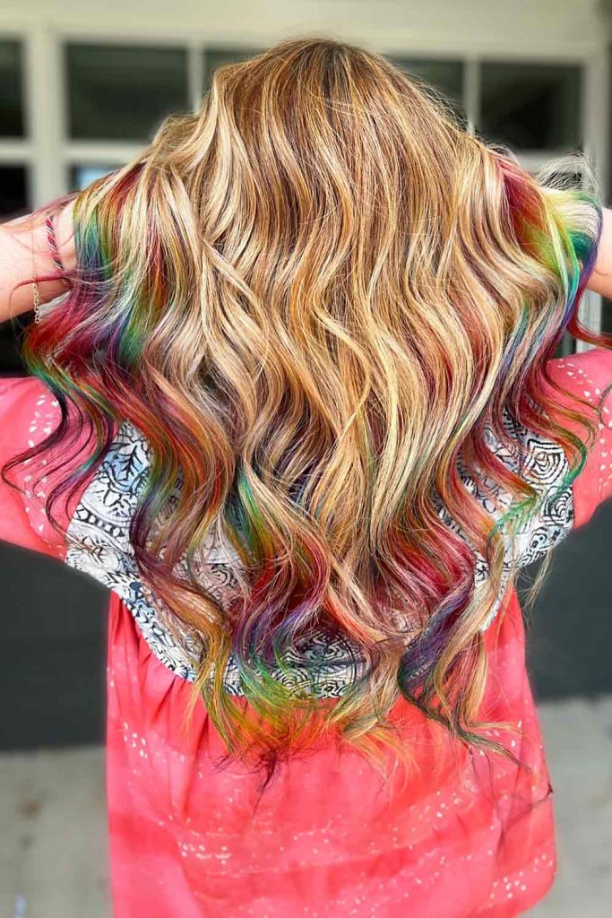 Rainbow Ombre Accents For Long Layered Hair #longhaircuts #layeredhair