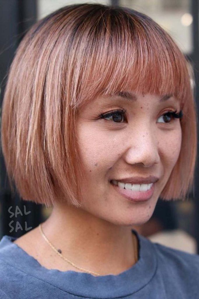 Rose Gold Bob with Bangs