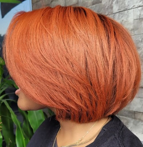 Rounded Feathered Bob for Thick Hair