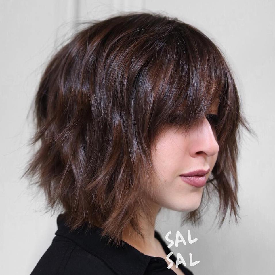 Shaggy Brown Bob With Bangs