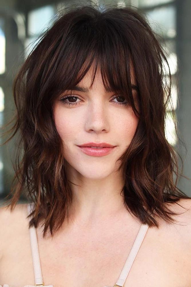 Shaggy Cut With Center Parted Layered Bang #bob #bangs