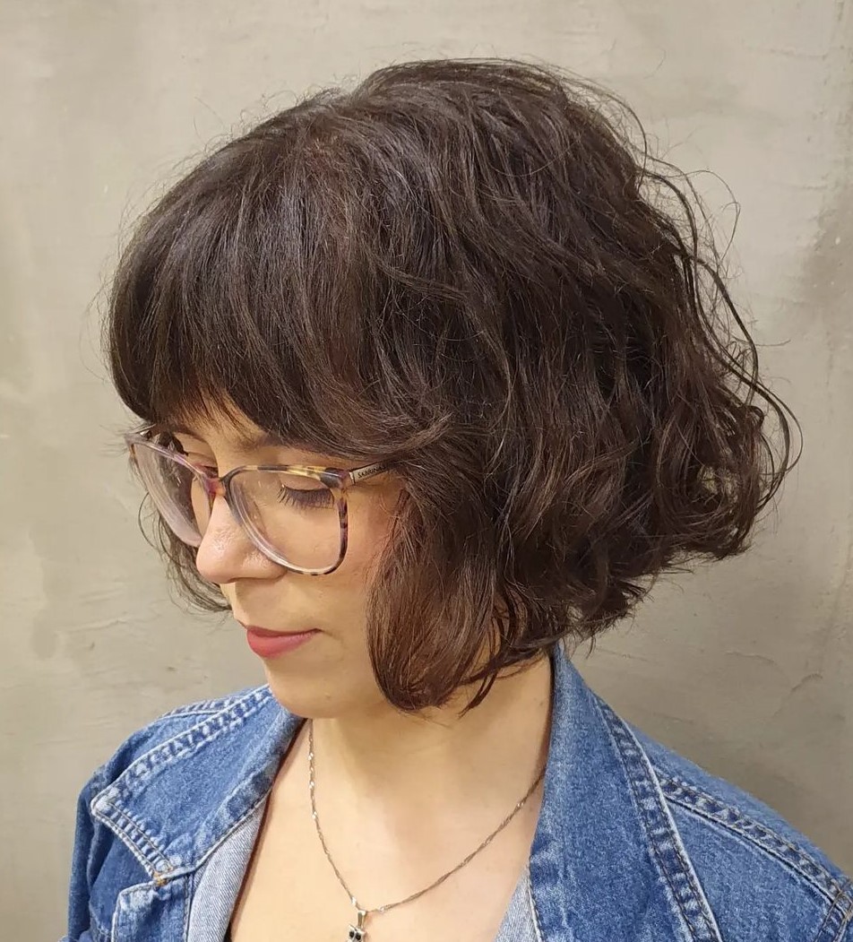 Short Blunt Curly Bob with Thick Bangs