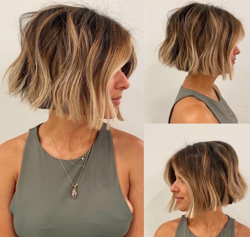 Short Blunt Textured Bob with Face Framing Highlights