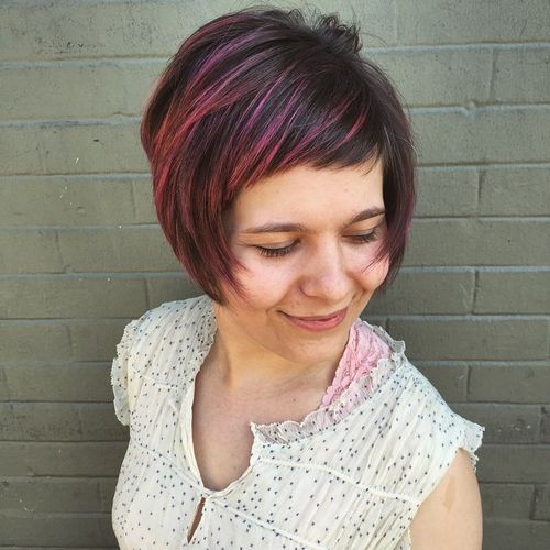 short bob with bangs and highlights