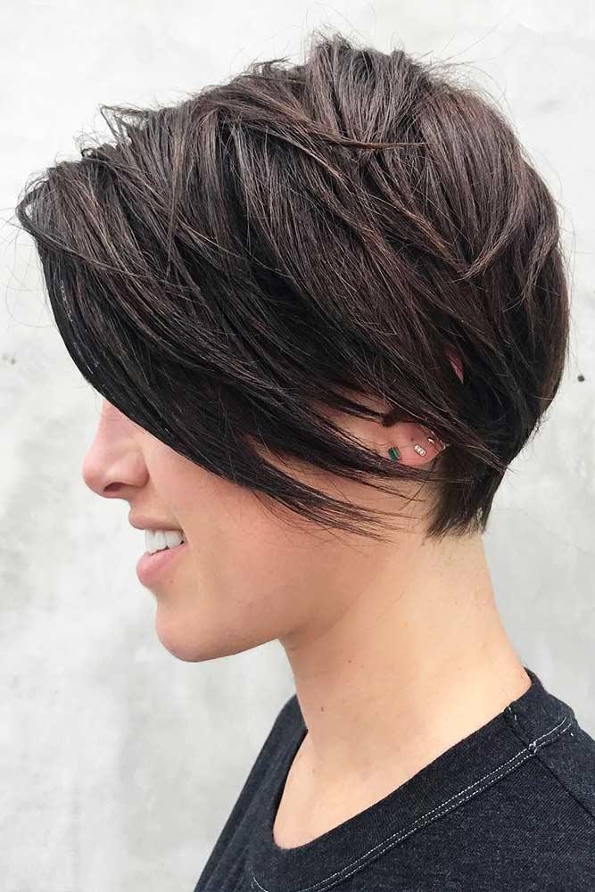 Short Crop With Long Bangs #pixie #layeredhair #bangs