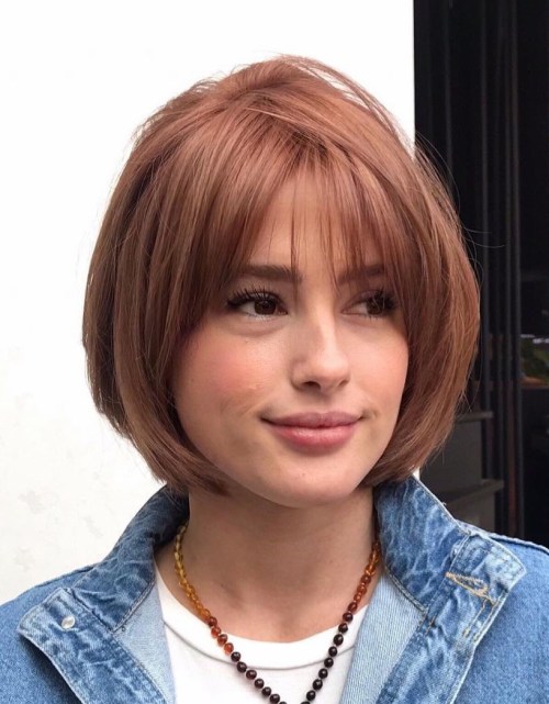 Short Rounded Layered Bob with Bangs