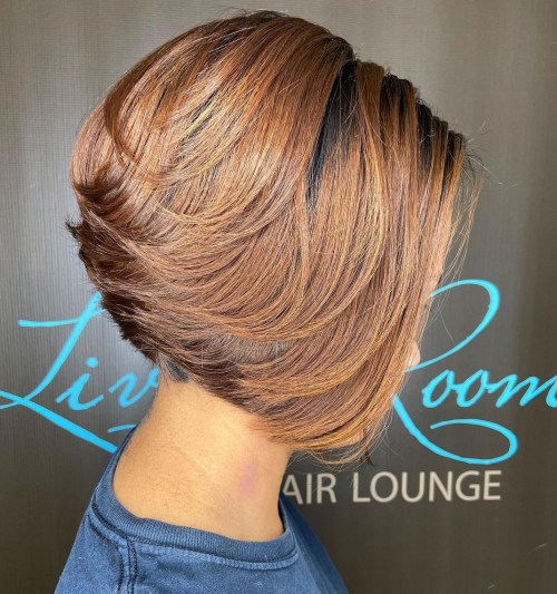 Short Stacked Bob on Colored Relaxed Hair