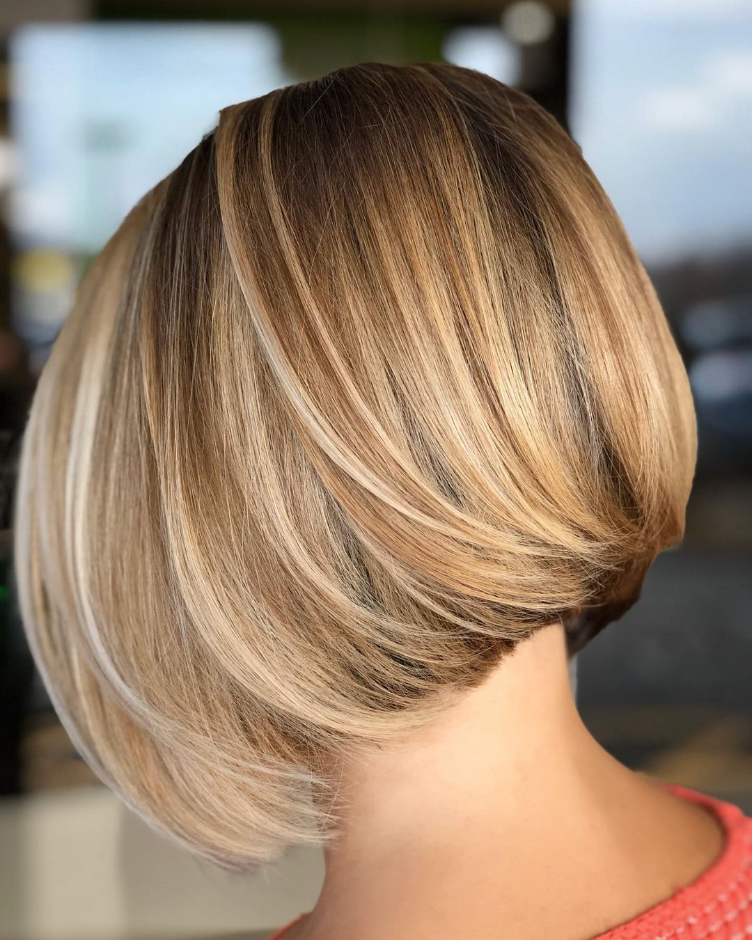 Short Stacked Bob with Blonde Balayage