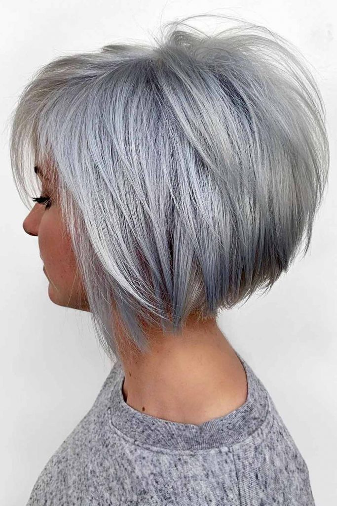 Silver Bob With Bangs #layeredbob #bobhaircut #layeredhair