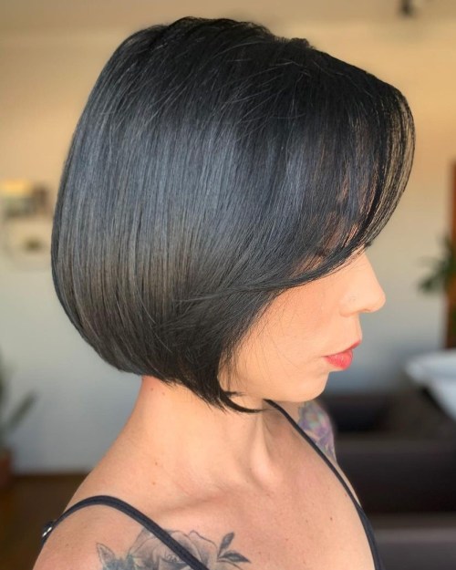 Sleek Bob with Thin Side Swept Bangs