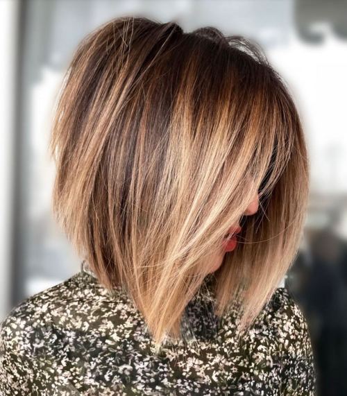 Soft Caramel Balayage on Angled Bob