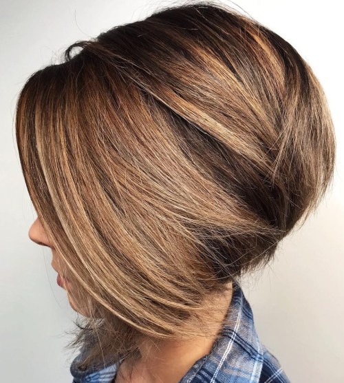 Stacked Angled Bob with Feathered Layers