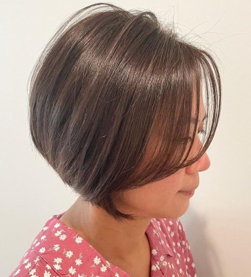 Stacked Bob with Wispy Side Bangs on Fine Hair