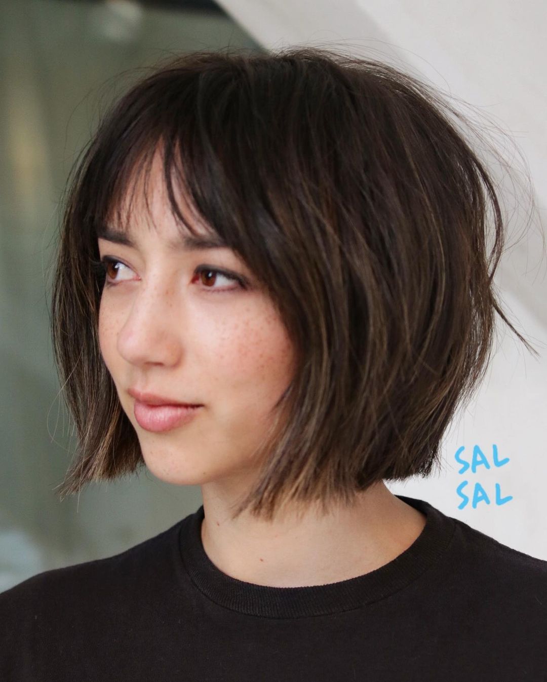 Textured Blunt Bob with See Through Bangs