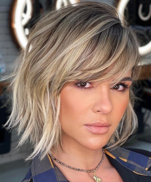Tousled Blonde Bob with Side Bangs