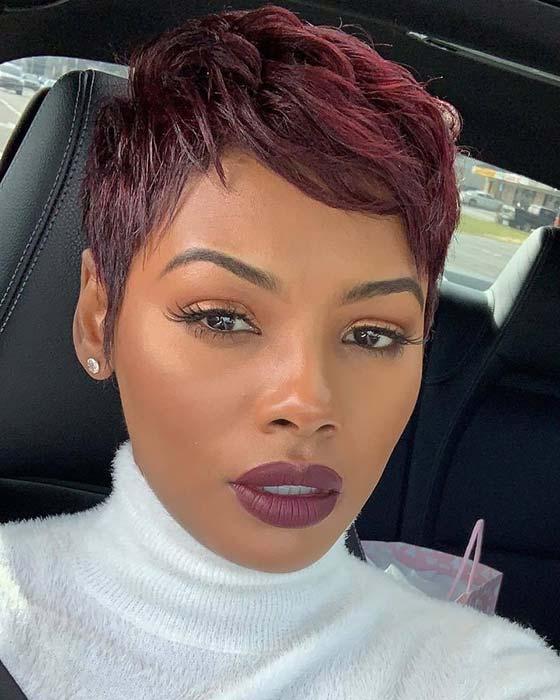 Trendy Burgundy Pixie Cut